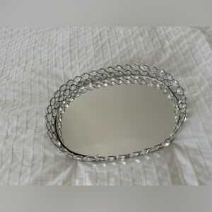 Oval Mirrored Crystal Cosmetic Tray Vanity  Glass  Metal Organizer Dresser